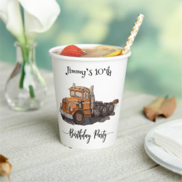 Vasos De Papel Boys Birthday Party Orange Semi Truck