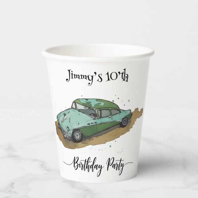 Vasos De Papel Boys birthday party with two toned sedan (Anverso)