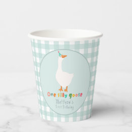 Vasos De Papel Boys Blue Gingham One Silly Goose 1er cumpleaños
