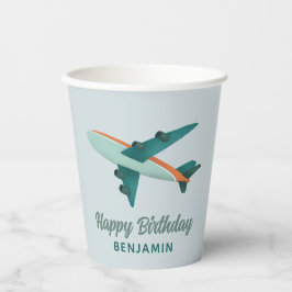 Vasos De Papel Boys Blue Travel Airplane Kids Cumpleaños