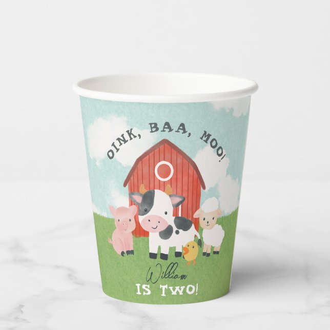 Vasos De Papel Boys Farm Animal Barnyard Cute 2nd Birthday (Reverso )