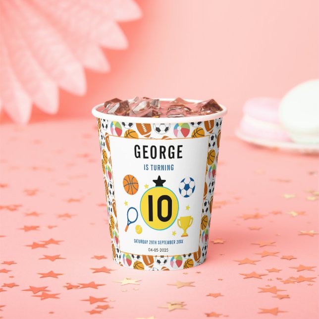 Vasos De Papel Boys fiesta de cumpleaños moderna para deportes |  (in situ)