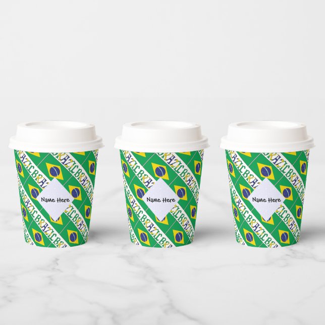 Vasos De Papel Brazil and Brazilian Flag Tiled with Your Name (Multi)
