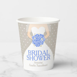 Vasos De Papel Bridal shower wedding white dress blue roses