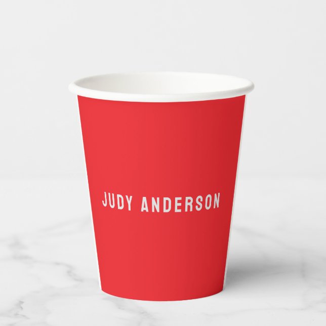 Vasos De Papel Bright Red Professional Plain Modern Elegant Name (Anverso)