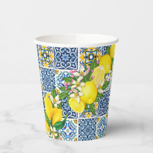 Vasos De Papel Brillante Mediterráneo Sicilia Tiles Citrus Lemons