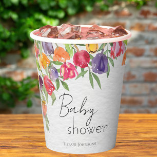 Vasos De Papel Brillantes tulipanes y la Baby Shower verde