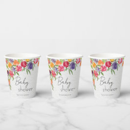 Vasos De Papel Brillantes tulipanes y la Baby Shower verde