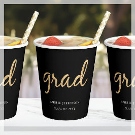 Vasos De Papel Brillantina dorada | Copa de papel negro de gradua