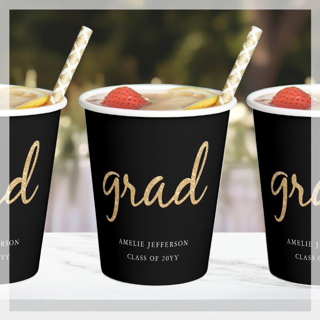Vasos De Papel Brillantina dorada | Copa de papel negro de gradua (Subido por el creador)