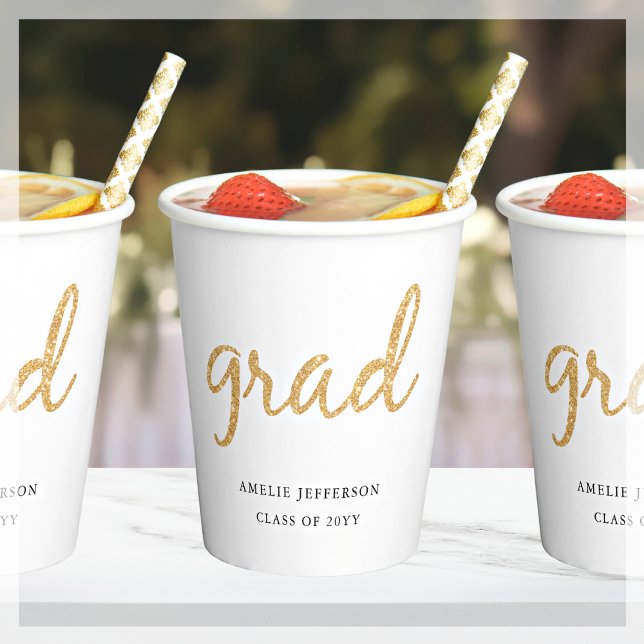 Vasos De Papel Brillantina dorada | taza de papel blanco de gradu (Subido por el creador)