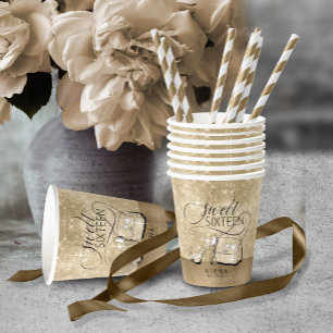 Vasos De Papel Brillo y Resplandor Dulces 16 V2 Dorado ID675