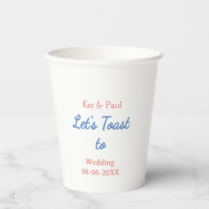 Vasos De Papel Brindemos por la boda nombre fecha pareja sencilla
