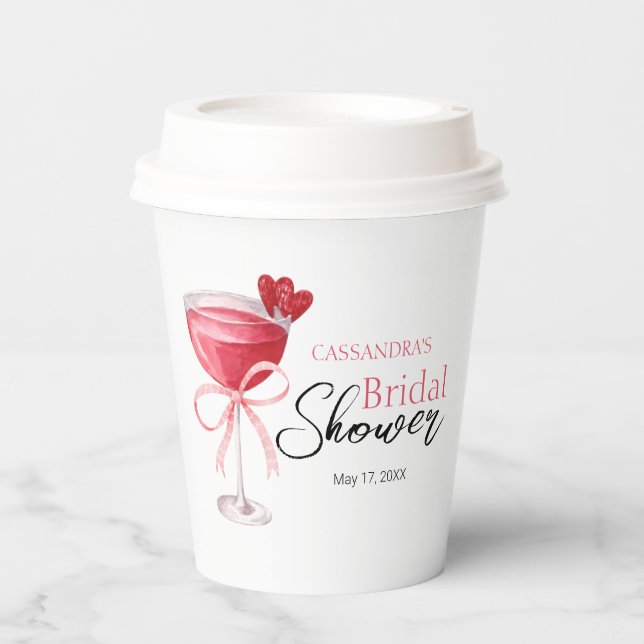 Vasos De Papel Brindis de cóctel moderno de lazo rosa Bridal Show (Anverso)