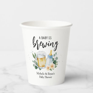 Vasos De Papel Brindis para Baby Shower Baby Is Brewing Greenery