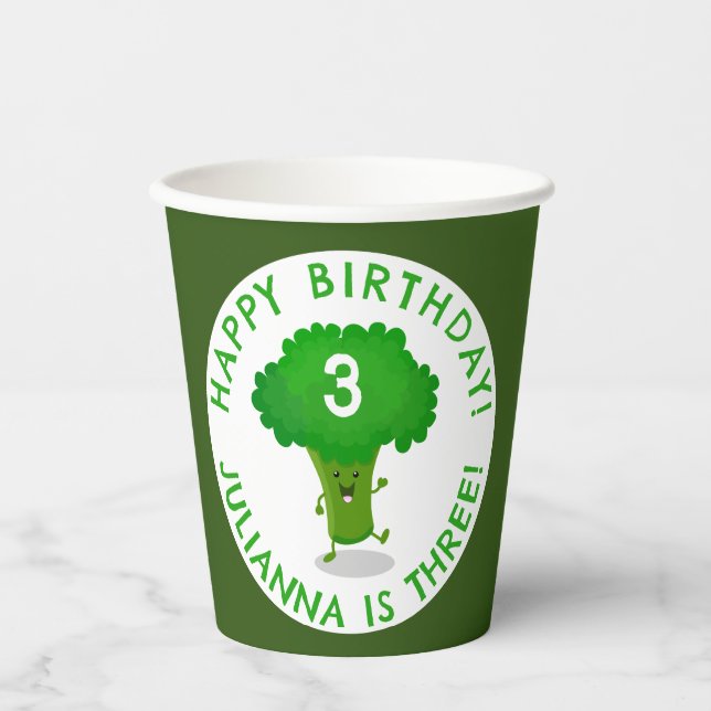 Vasos De Papel Broccoli de baile lindo, cumpleaños personalizado (Anverso)