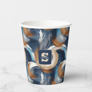 Vasos De Papel Brochas de broche de malla en azul, blanco y marró