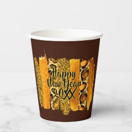 Vasos De Papel Brote de pincel de oro y leopardo Feliz Año Nuevo 
