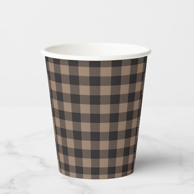 Vasos De Papel Brown Black Gingham Buffalo Plaid Farmhouse (Anverso)