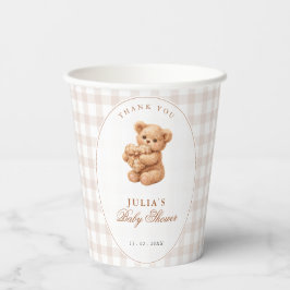 Vasos De Papel Brown Gingham Teddy Bear Neutral Baby Shower Paper
