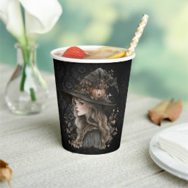 Vasos De Papel Bruja Caprichosa sobre Damasco Negro