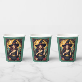 Vasos De Papel Bruja caprichosamente encantadora con arañas