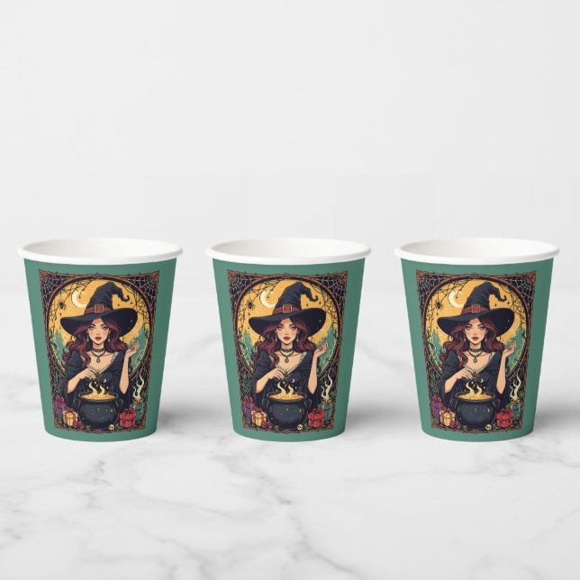 Vasos De Papel Bruja caprichosamente encantadora con arañas (Multi)