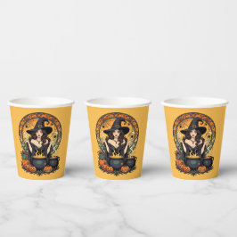 Vasos De Papel Bruja caprichosamente encantadora con arañas