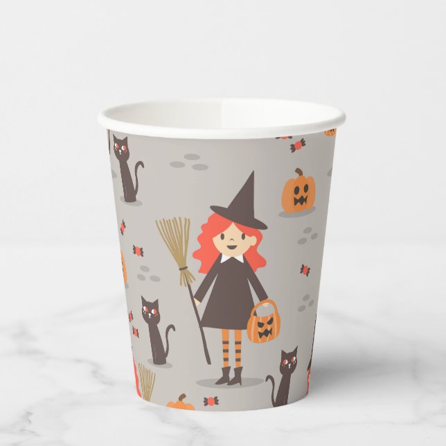 Vasos De Papel Bruja de Halloween, calabaza, gato negro (Izquierda)