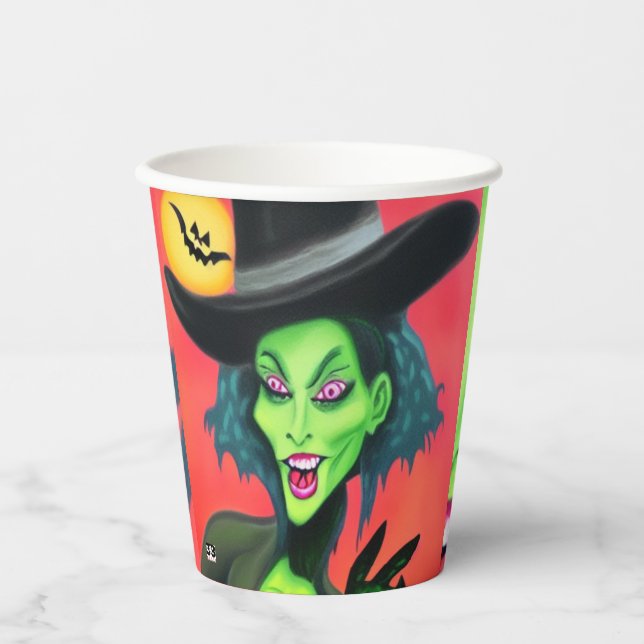 Vasos De Papel Bruja de Halloween Caprichosa (Anverso)