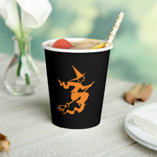 Vasos De Papel bruja de Halloween negra y naranja espeluznante