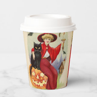Vasos De Papel Bruja de Halloween y gato negro