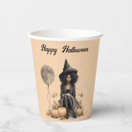 Vasos De Papel Bruja de Halloween y globo lunar completo