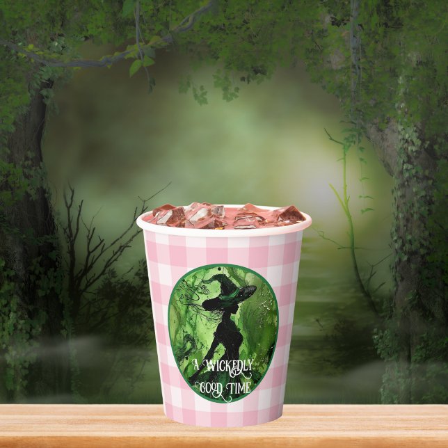 Vasos De Papel Bruja Endiabladamente Buena Verde y Rosa Gingham P (Subido por el creador)