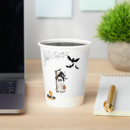 Vasos De Papel Bruja fantasma de Halloween con cuarto y calabaza