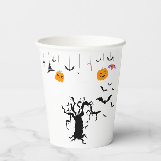 Vasos De Papel Bruja fantasma de Halloween con cuarto y calabaza (Reverso )