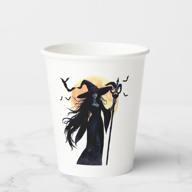 Vasos De Papel Bruja mística bajo una luna llena (Anverso)
