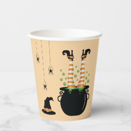 Vasos De Papel Bruja Naranja Piernas Y Arañas Espeluznantes Hallo