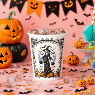 Vasos De Papel Bruja preñada de los gemelos de Halloween Baby Sho