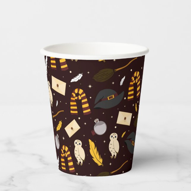 Vasos De Papel Brujas, Asistentes y Patrón Mágico (Anverso)