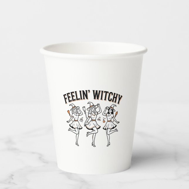 Vasos De Papel Brujas Retro de Halloween Sintiéndose Brujas (Anverso)