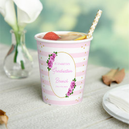 Vasos De Papel Brunch de graduación con rosas rosadas a rayas