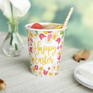 Vasos De Papel Brunch Floral de Pascua Amarillo y Rojo