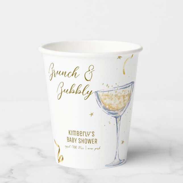 Vasos De Papel Brunch Gold Elegante Bubbly Champagne Baby Shower (Anverso)