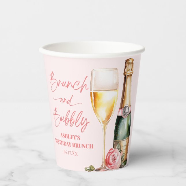 Vasos De Papel Brunch y Bubbly Mimosa Champagne Brunch de cumplea (Anverso)