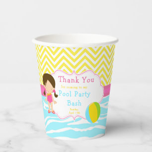 Vasos De Papel Brunette Chica Pool Fiesta Bash Fiesta
