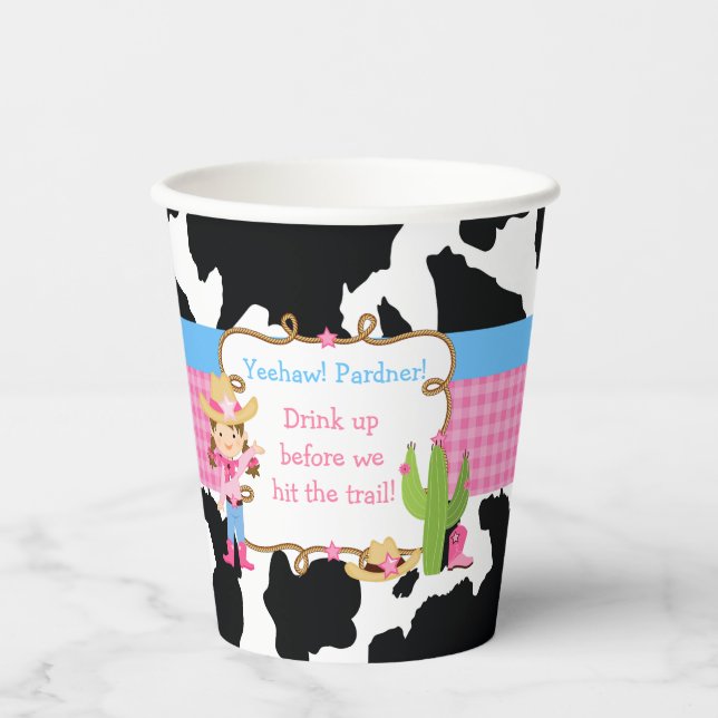 Vasos De Papel Brunette Cowgirl Western Birday Party (Anverso)