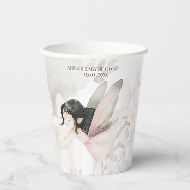 Vasos De Papel Brunette Fairy Chica Baby Shower (Anverso)