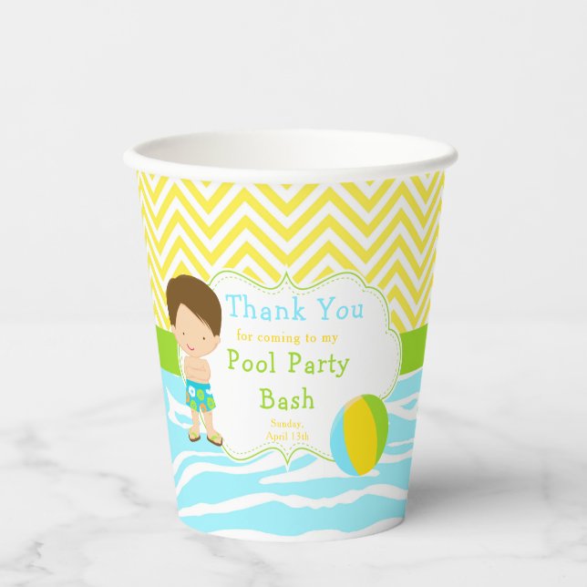 Vasos De Papel Brunette Hair Boy Pool Fiesta Bash Fiesta (Anverso)