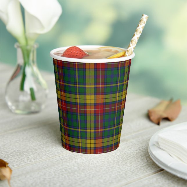 Vasos De Papel Buchanan Tartan Plaid Cups de papel (in situ)